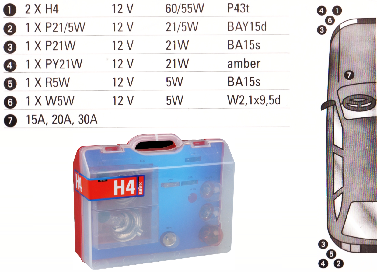 Ersatzlampenbox Sicherungen Lampenset H1 H4 H7 10-teilig für Auto PKW KFZ  12V kaufen